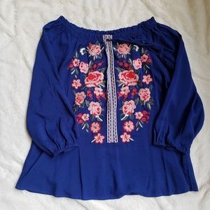 Blue Floral Embroidered Top